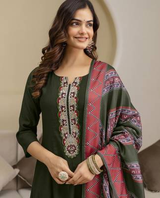 Art Silk Hand Work Embroidery Anarkali Kurta Pant with Printed Dupatta Set 6