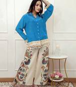 Floral printed blue round neck cotton co-ord set