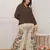 Floral printed brown round neck cotton co-ord set