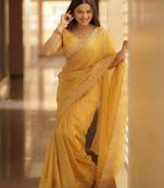 Pure Soft gold crush Multi thread embroidery with sequence work SAree With Blouse Set