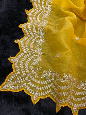 yellow embroidered designer silk blend saree 5