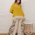 Floral printed yellow round neck cotton co-ord set