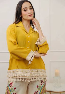 Floral printed yellow round neck cotton co-ord set 2