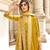 trendy yellow banarasi silk front slit anarkali suit for women party wear