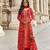 trendy red banarasi silk front slit anarkali suit for women party wear