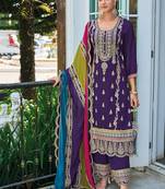 Pakistani straight suit for women chinon fabric purple-Full Stitched free size