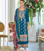 new Pakistani straight suit for women chinon fabric blue