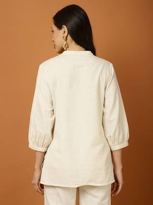 Floral embroidered white round neck cotton co-ord set 2