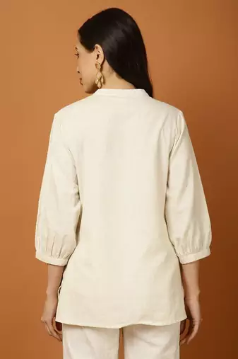 Floral embroidered white round neck cotton co-ord set
