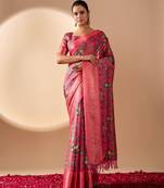 New Fancy Soft Lichi Silk Printed Women's Saree With Blouse Piece Set