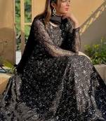 BLACK Designer faux blooming sharara set with heavy sequins & thread embroidery work
