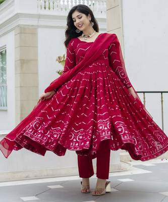 Elegant faux georgette embroidered anarkali set with dupatta & cotton pants 3