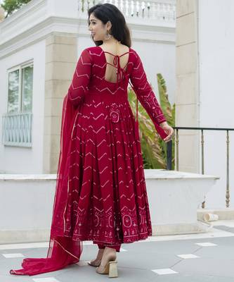 Elegant faux georgette embroidered anarkali set with dupatta & cotton pants 4