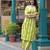 Floral embroidered green v neck cotton kurta & trouser