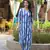 Floral embroidered blue v neck cotton kurta & trouser