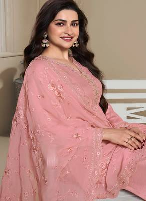 new peach crep silk straight suit for women 2