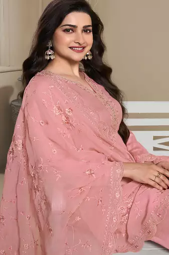 new  peach crep silk straight suit for women