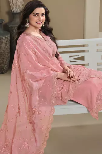 new  peach crep silk straight suit for women