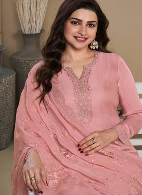 new peach crep silk straight suit for women 4