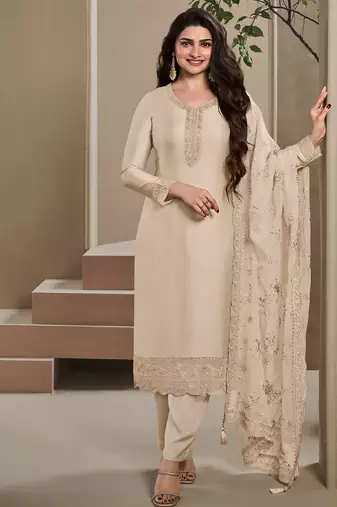 wedding wear off white crep silk straight suit for women-Full Stitched free size