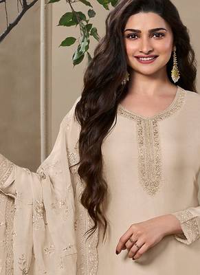 off white crep silk straight suit for women-Full Stitched free size 2