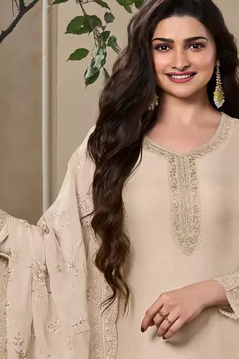  off white crep silk straight suit for women-Full Stitched free size