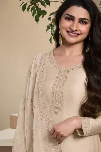  off white crep silk straight suit for women-Full Stitched free size