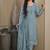 new wedding wear sky blue crep silk straight suit for women