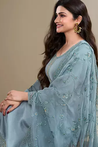  sky blue crep silk straight suit for women-Full Stitched free size