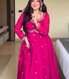 pink love georgette anarkali set with embroidered dupatta & sequence detailing