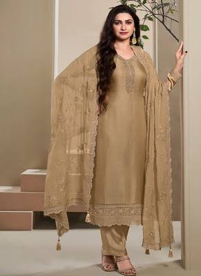 brown crep silk straight suit for women-Full Stitched free size 1