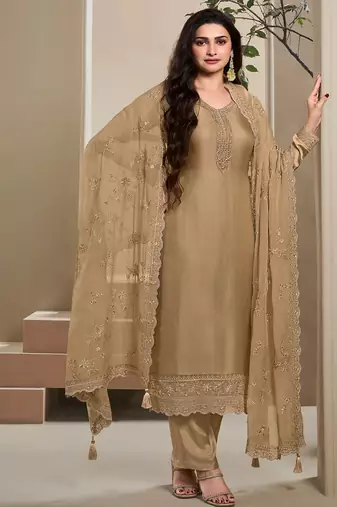 wedding wear brown crep silk straight suit for women-Full Stitched free size