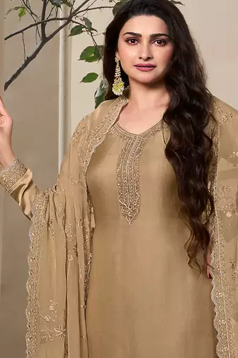  brown crep silk straight suit for women-Full Stitched free size