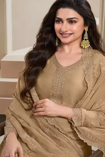  brown crep silk straight suit for women-Full Stitched free size