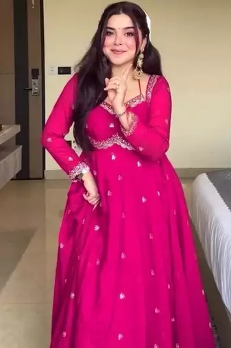 pink love georgette anarkali set with embroidered dupatta & sequence detailing