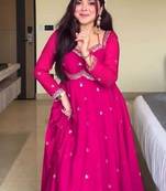 pink love georgette anarkali set with embroidered dupatta & sequence detailing