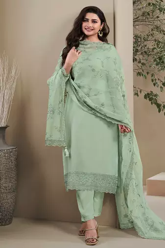 wedding wear pista green crep silk straight suit for women-Full Stitched free size