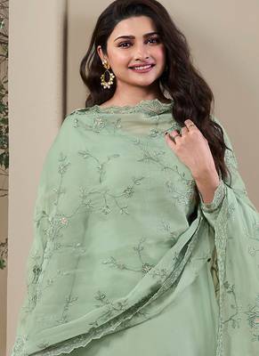 pista green crep silk straight suit for women-Full Stitched free size 2