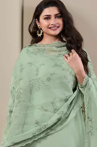  pista green crep silk straight suit for women-Full Stitched free size