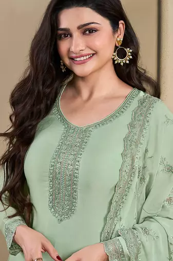  pista green crep silk straight suit for women-Full Stitched free size