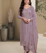 new wedding wear lilac crep silk straight suit for women