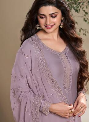 new lilac crep silk straight suit for women 2