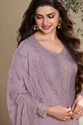 new  lilac crep silk straight suit for women
