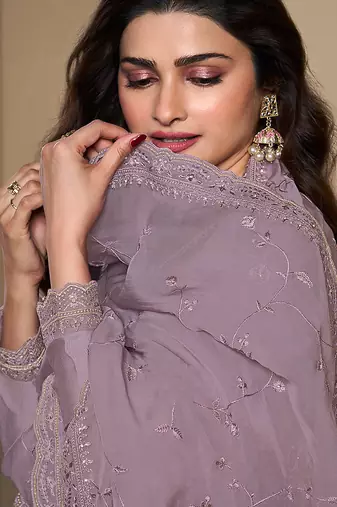 new  lilac crep silk straight suit for women