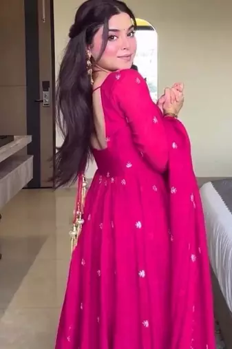 pink love georgette anarkali set with embroidered dupatta & sequence detailing