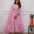 Floral embroidered pink v neck cotton kurta with trouser & dupatta set