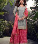 special party wear simar silk grey gharara suit set for women-Full Stitched free size