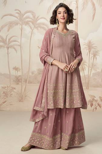 peplum style pink heavy embroidered salwar kameez for women-Full Stitched free size