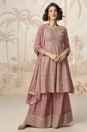 peplum style pink heavy embroidered salwar kameez for women-Full Stitched free size
