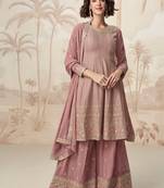 peplum style pink heavy embroidered salwar kameez for women-Full Stitched free size